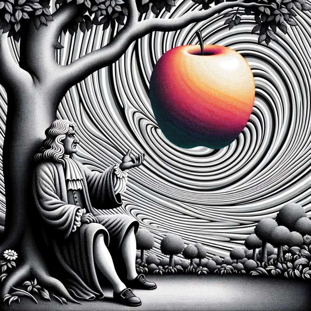 the discovery of gravity, digital art, op art